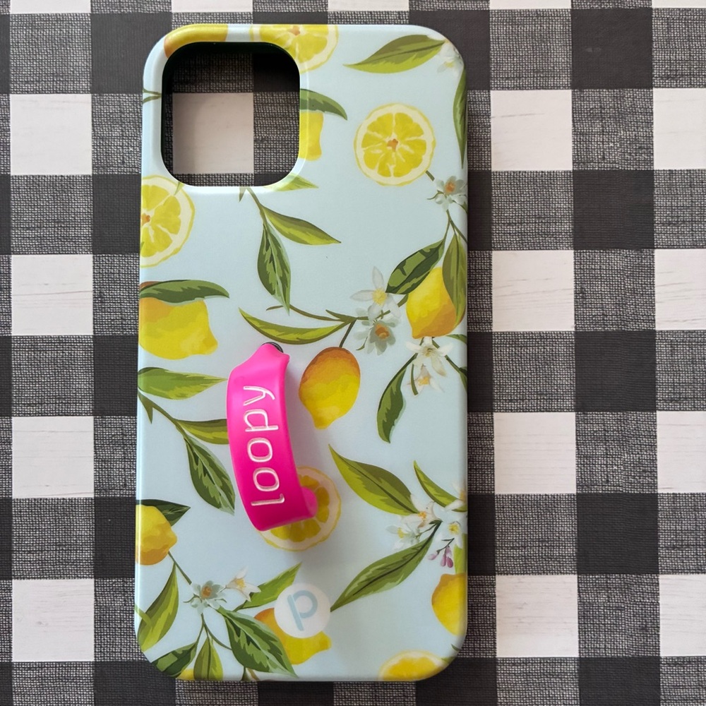 Loopy Case Lemon Print Phone Case with Pink Loopy Grip